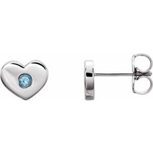 Sterling Silver Aquamarine Heart Earrings              -86336:618:P-ST-WBC