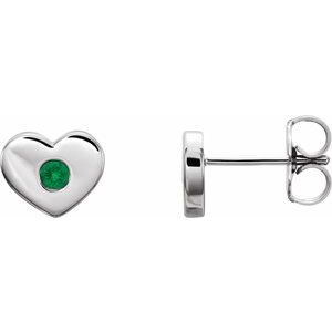 Sterling Silver Emerald Heart Earrings                -86336:623:P-ST-WBC