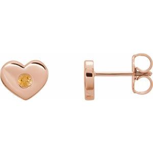 14K Rose Citrine Heart Earrings                          -86336:671:P-ST-WBC