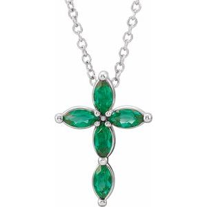 Platinum Chatham¬Æ Created Emerald Cross Necklace-R42377:6108:P-ST-WBC