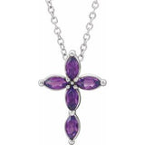 Platinum Amethyst Cross Necklace-R42377:6083:P-ST-WBC