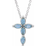 Platinum Aquamarine Cross Necklace-R42377:6088:P-ST-WBC