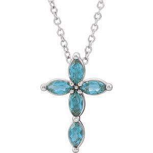 Platinum Blue Zircon Cross Necklace-R42377:6148:P-ST-WBC