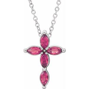 Platinum Pink Tourmaline Cross Necklace-R42377:6138:P-ST-WBC