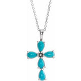 Platinum Cabochon Turquoise Cross 16-18" Necklace-R42378:623:P-ST-WBC