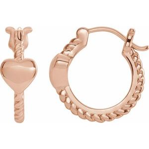 14K Rose 14 mm Heart Rope Hoop Earrings-653402:602:P-ST-WBC