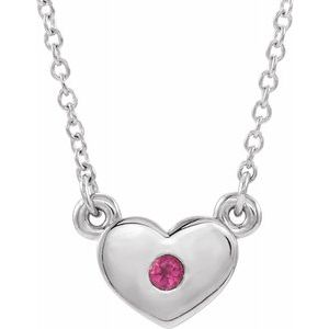 Sterling Silver Pink Tourmaline Heart 16" Necklace      -86335:60051:P-ST-WBC