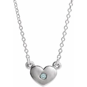 Sterling Silver Blue Zircon Heart 16" Necklace  -86335:60059:P-ST-WBC