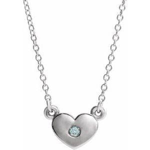 14K White Blue Zircon Heart 16" Necklace  -86335:60056:P-ST-WBC