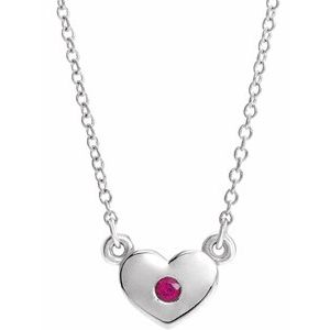 Sterling Silver Ruby Heart 16" Necklace              -86335:60031:P-ST-WBC