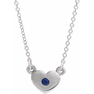 Sterling Silver Blue Sapphire Heart 16" Necklace        -86335:60043:P-ST-WBC