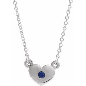 14K White Blue Sapphire Heart 16" Necklace        -86335:60040:P-ST-WBC