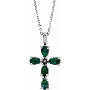 Platinum Cabochon Created Mosaic Opal Cross 16-18" Necklace-R42378:638:P-ST-WBC