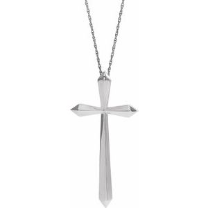 Platinum 38x18.5 mm Elongated Cross 20" Necklace-R43102:204:P-ST-WBC