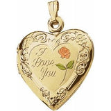 14K Yellow 20x19 mm Enameled Roses "I Love You" Heart Locket  -21821:240979:P-ST-WBC