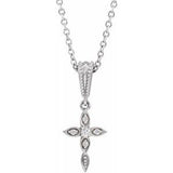 Platinum .03 CTW Diamond Petite Vintage-Inspired 16-18" Cross Necklace-87053:704:P-ST-WBC