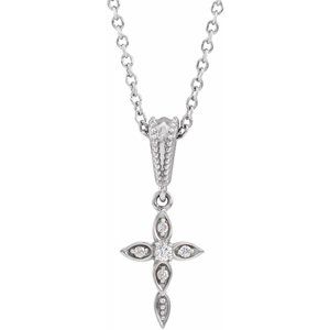 Platinum .03 CTW Diamond Petite Vintage-Inspired 16-18" Cross Necklace-87053:704:P-ST-WBC