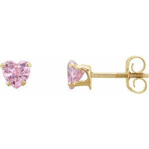 14K Yellow 4x3.5 mm Heart Pink Cubic Zirconia Youth Stud Earrings-19132:124363000:P-ST-WBC