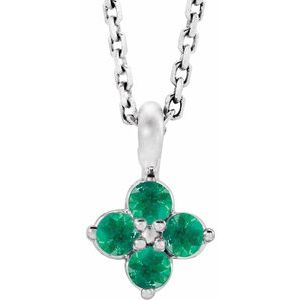 14K White Youth Emerald 16-18" Necklace-86694:716:P-ST-WBC