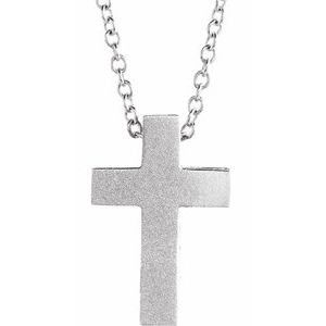 Platinum 13.5x9 mm Scroll Cross 16-18" Necklace-R42387:203:P-ST-WBC