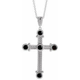 Platinum Onyx Cross 16-18" Necklace-R45406:703:P-ST-WBC