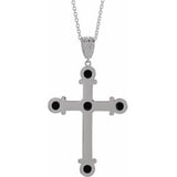 Platinum Onyx Cross 16-18" Necklace-R45406:703:P-ST-WBC