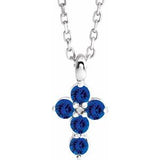 Platinum Blue Sapphire Cross 16-18" Necklace -R42363:738:P-ST-WBC