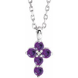 Platinum Amethyst Cross 16-18" Necklace-R42363:693:P-ST-WBC