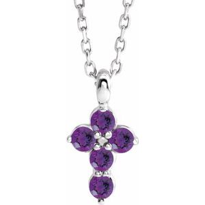 Platinum Amethyst Cross 16-18" Necklace-R42363:693:P-ST-WBC