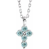 Platinum Aquamarine Cross 16-18" Necklace     -R42363:608:P-ST-WBC