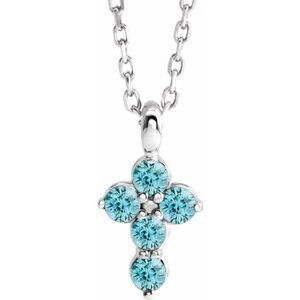 Platinum Blue Zircon Cross 16-18" Necklace -R42363:758:P-ST-WBC