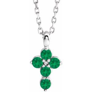 Platinum Chatham¬Æ Created Emerald Cross 16-18" Necklace -R42363:708:P-ST-WBC