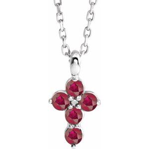 Platinum Ruby Cross 16-18" Necklace-R42363:779:P-ST-WBC