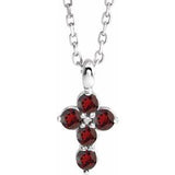 Platinum Garnet Cross 16-18" Necklace-R42363:688:P-ST-WBC