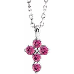 Platinum Pink Tourmaline Cross 16-18" Necklace-R42363:748:P-ST-WBC