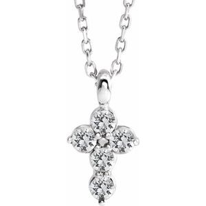 Platinum White Sapphire Cross 16-18" Necklace-R42363:698:P-ST-WBC