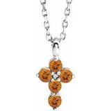 Platinum Citrine Cross 16-18" Necklace-R42363:753:P-ST-WBC