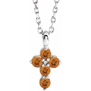 Platinum Citrine Cross 16-18" Necklace-R42363:753:P-ST-WBC