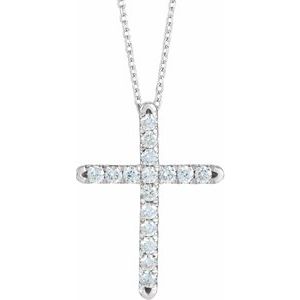 Platinum 1/2 CTW Diamond French-Set Cross 16-18" Necklace-R42382:703:P-ST-WBC