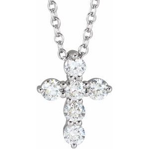 Platinum 10.2x7.9 mm 1/4 CTW Diamond Cross 16-18" Necklace-R42359:639:P-ST-WBC
