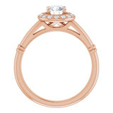 14K Rose 5 mm Round Forever One‚Ñ¢ Moissanite & 1/8 CTW Diamond Engagement Ring  -653390:611:P-ST-WBC