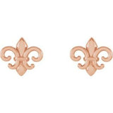 14K Rose 8.25x7.4 mm Fleur-de-Lis Earrings-28615:103:P-ST-WBC