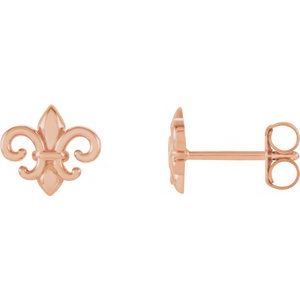 14K Rose 8.25x7.4 mm Fleur-de-Lis Earrings-28615:103:P-ST-WBC