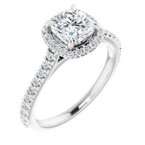14K White 6 mm Cushion Forever One‚Ñ¢ Moissanite & 1/3 CTW Diamond Engagement Ring-653385:689:P-ST-WBC