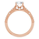 14K Rose 6.5 mm Round Forever One‚Ñ¢ Moissanite & 1/10 CTW Diamond Engagement Ring    -653389:627:P-ST-WBC