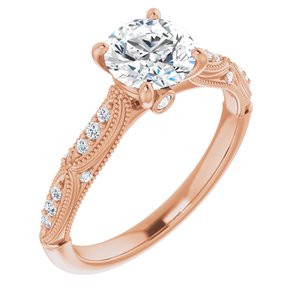 14K Rose 6.5 mm Round Forever One‚Ñ¢ Moissanite & 1/10 CTW Diamond Engagement Ring    -653389:627:P-ST-WBC