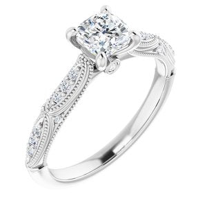 14K White 5 mm Cushion Forever One‚Ñ¢ Moissanite & 1/10 CTW Diamond Engagement Ring-653389:669:P-ST-WBC
