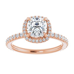 14K Rose 6 mm Cushion Forever One‚Ñ¢ Moissanite & 1/3 CTW Diamond Engagement Ring   -653387:691:P-ST-WBC