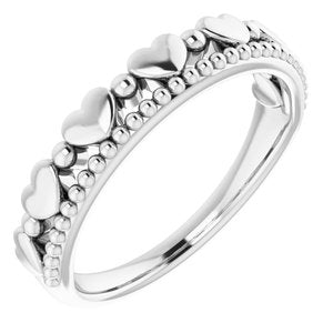 Platinum Stackable Beaded Heart Ring  -51790:104:P-ST-WBC