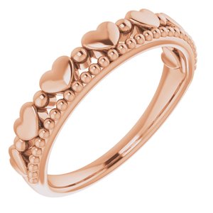 14K Rose Stackable Beaded Heart Ring  -51790:103:P-ST-WBC